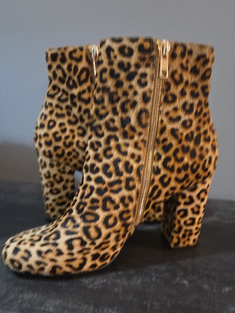 Steve Madden Leopard Print Ankle Boots with Block Heel - Brown - Picture 3 of 5